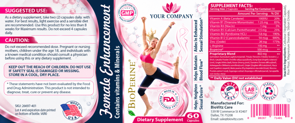 Female Enhancement Supplement Label – Classic & Elegant Design