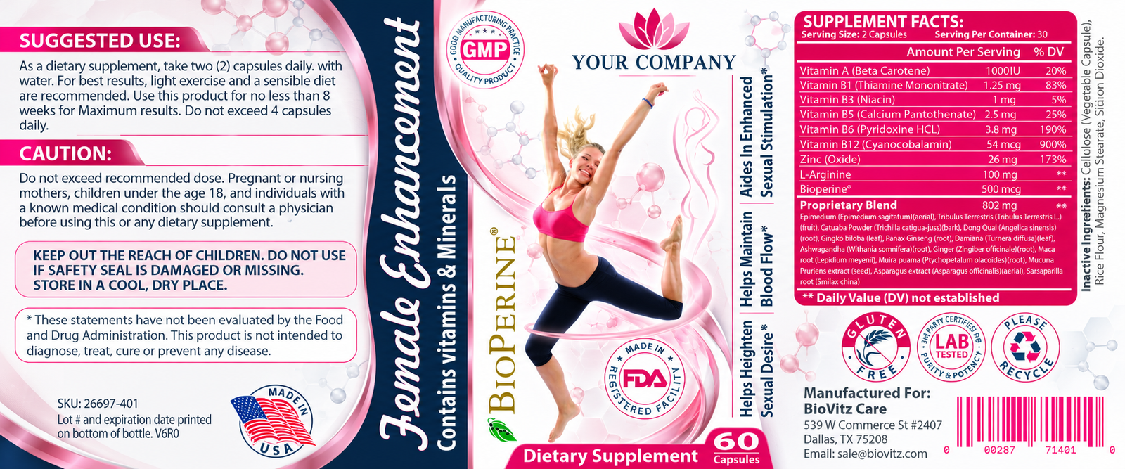 Female Enhancement Supplement Label – Classic & Elegant Design