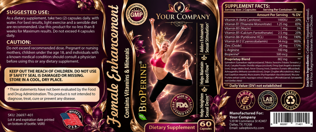 Female Enhancement Supplement Label – Luxury & Premium Design