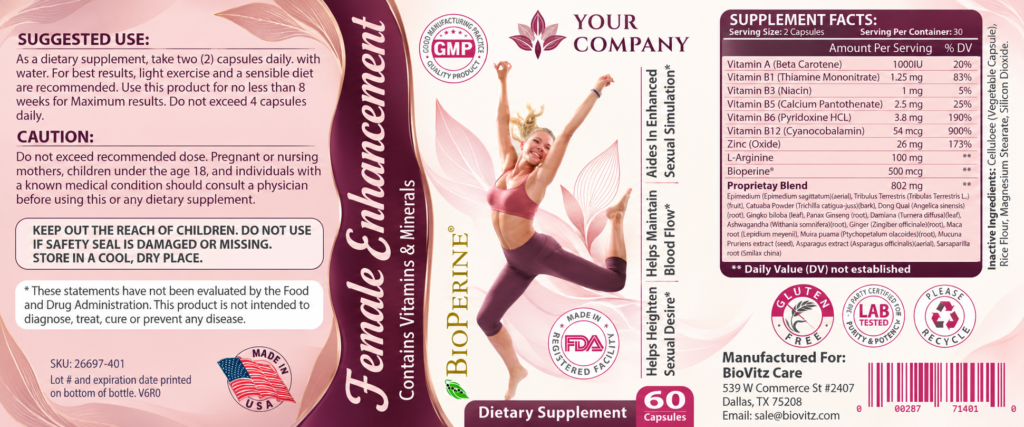 Female Enhancement Supplement Label – Modern & Clean Design