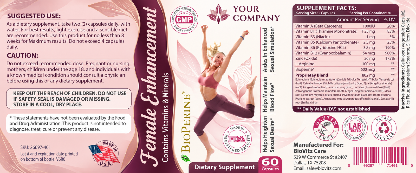 Female Enhancement Supplement Label – Modern & Clean Design