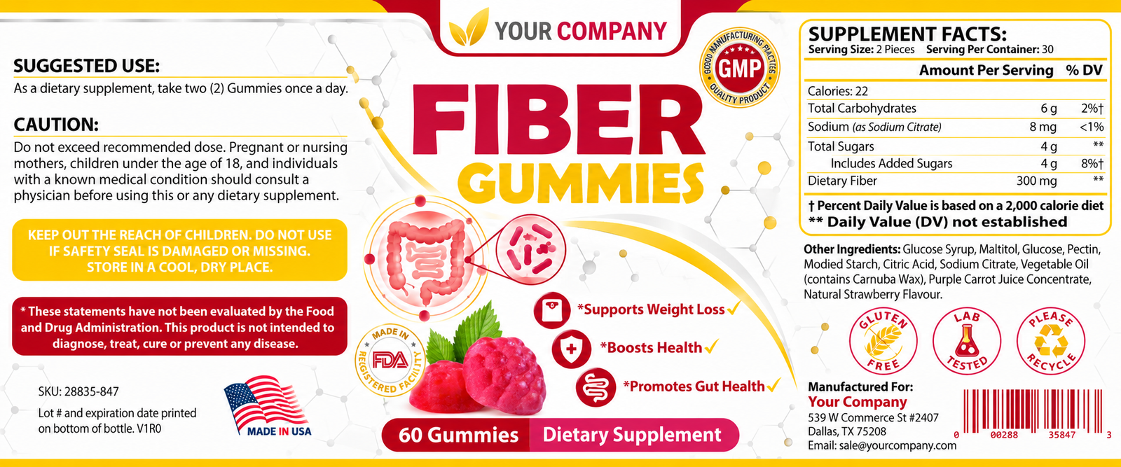 Fiber Gummies Supplement Label – Classic & Elegant Design