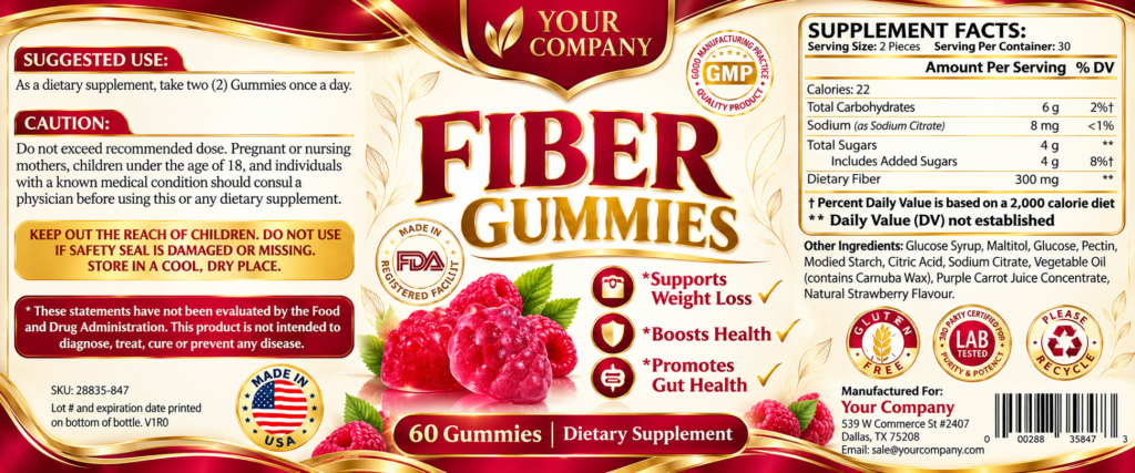 Fiber Gummies Supplement Label – Luxury & Premium Design