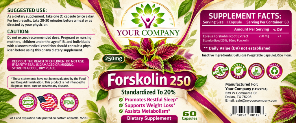 Forskolin 250mg Supplement Label – Botanical & Natural Design