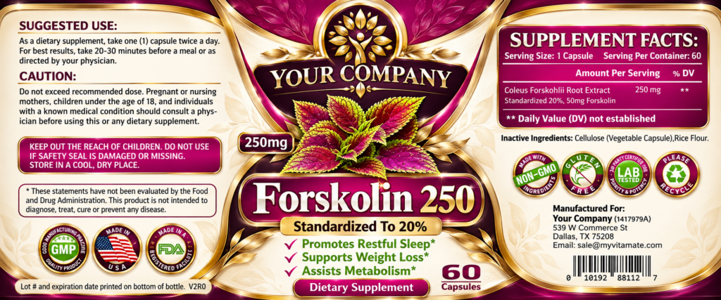 Forskolin 250mg Supplement Label – Luxury & Premium Design