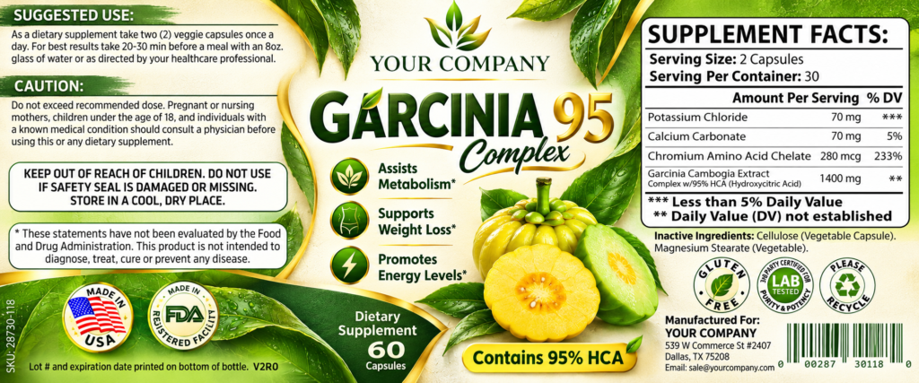 Garcinia Cambogia Complex 95% Supplement Label – Botanical & Natural Design
