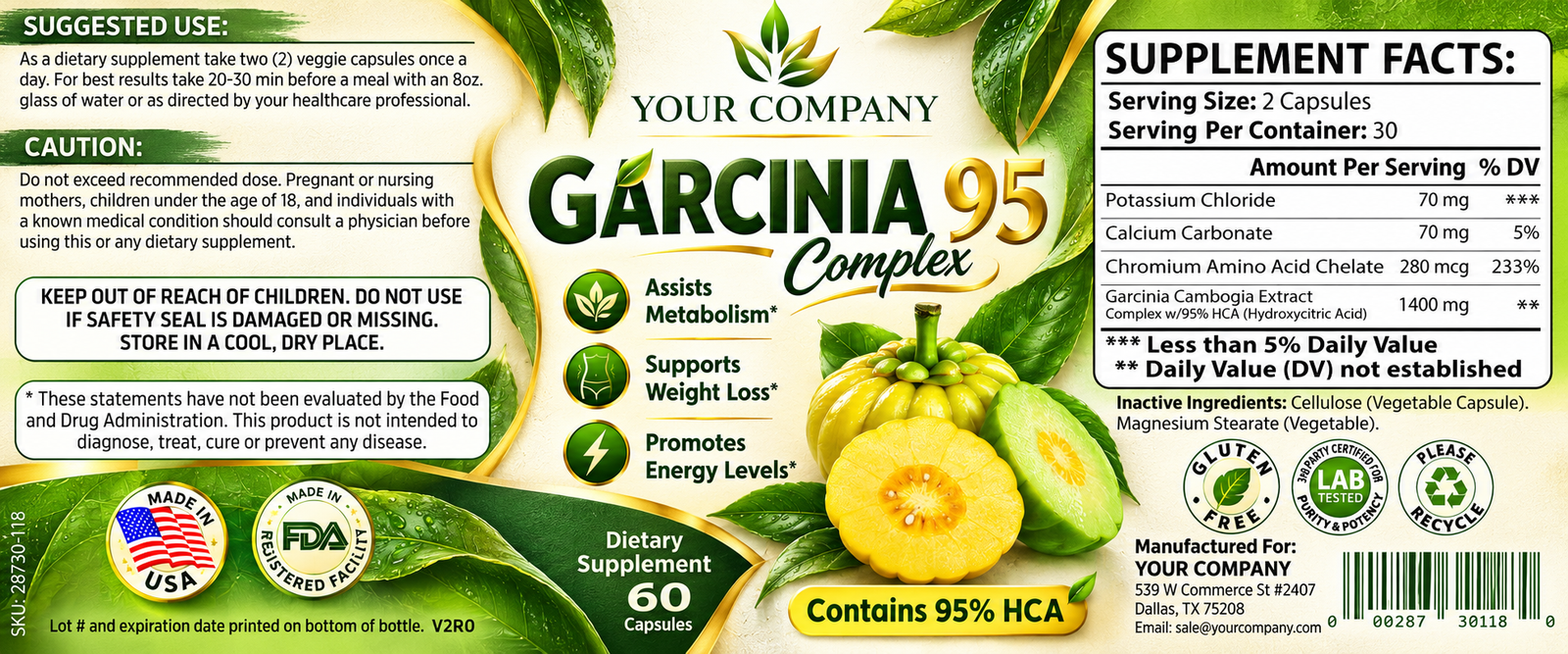 Garcinia Cambogia Complex 95% Supplement Label – Botanical & Natural Design