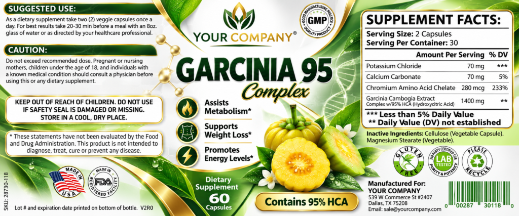 Garcinia Cambogia Complex 95% Supplement Label – Classic & Elegant Design