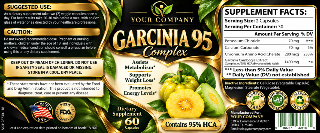 Garcinia Cambogia Complex 95% Supplement Label – Luxury & Premium Design