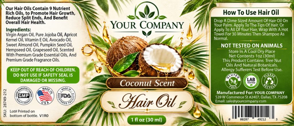 Coconut Hair Oil Label – Botanical & Natural Design