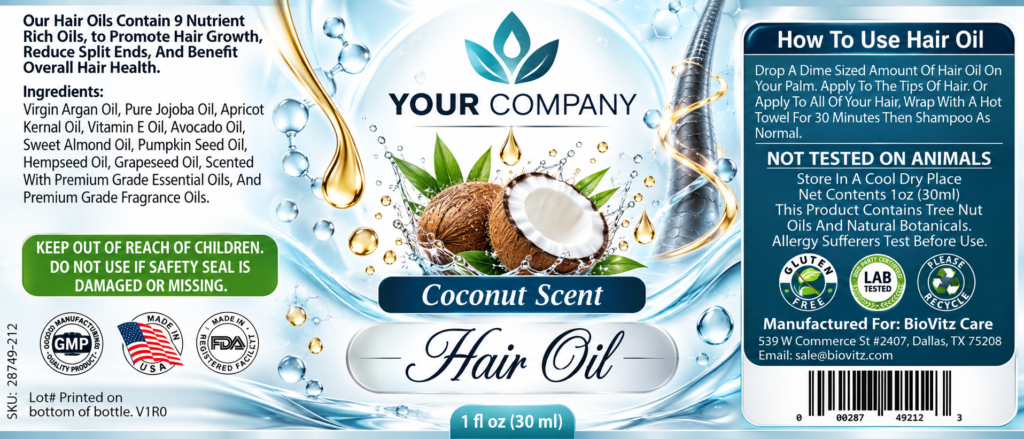 Coconut Hair Oil Label – Classic & Elegant Design