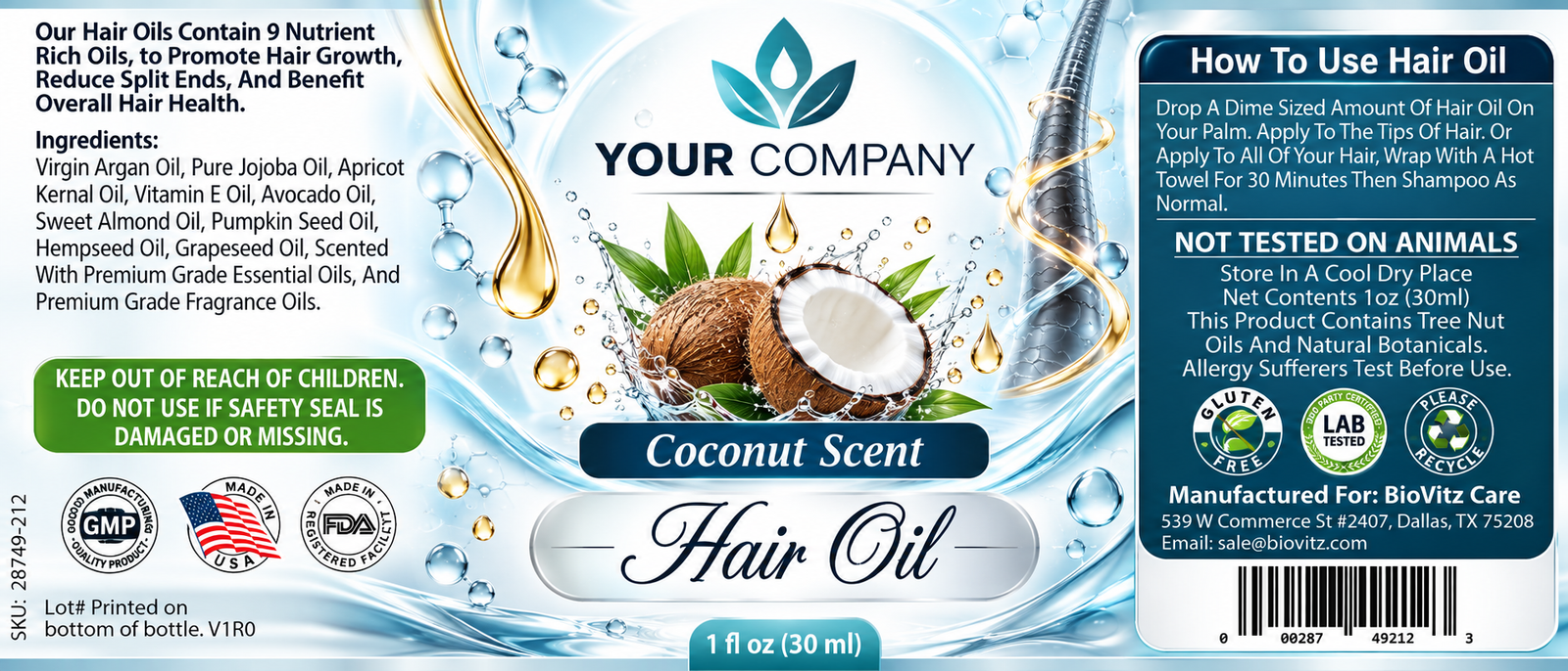 Coconut Hair Oil Label – Classic & Elegant Design
