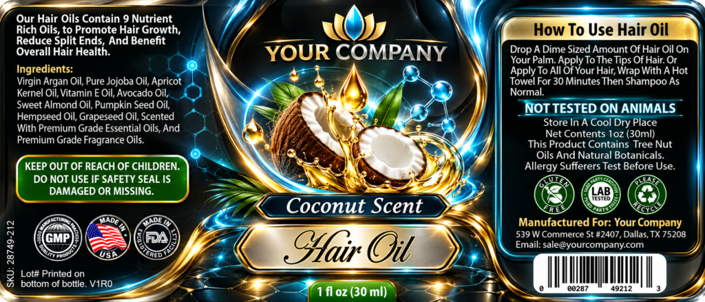 Coconut Hair Oil Label – Futuristic & Neon Design
