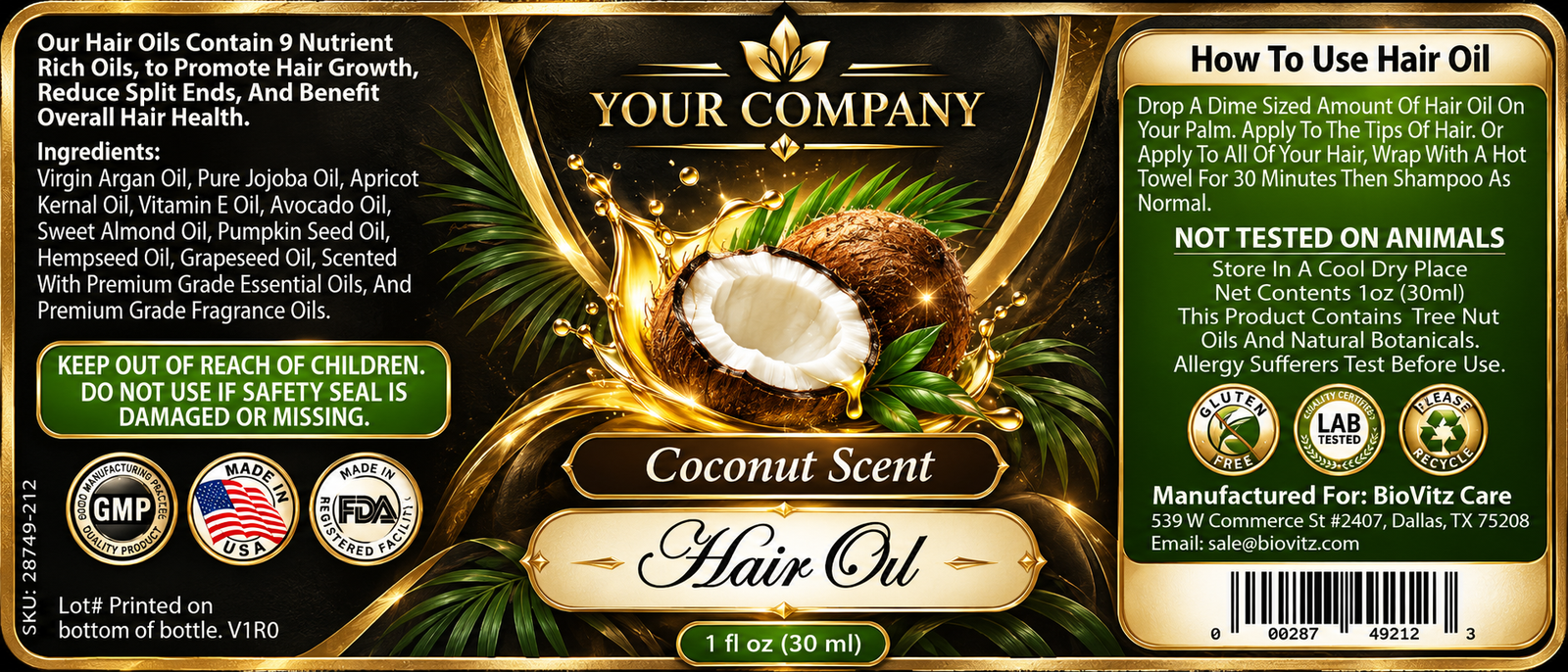 Coconut Hair Oil Label – Luxury & Premium Design