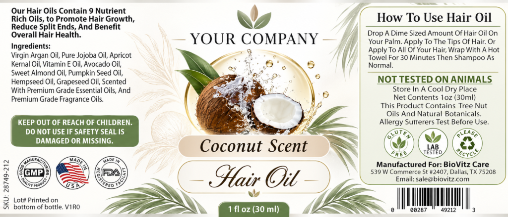 Coconut Hair Oil Label – Modern & Clean Design