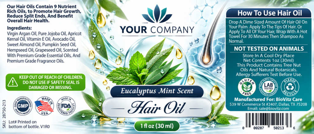 Eucalyptus Mint Hair Oil Label – Classic & Elegant Design