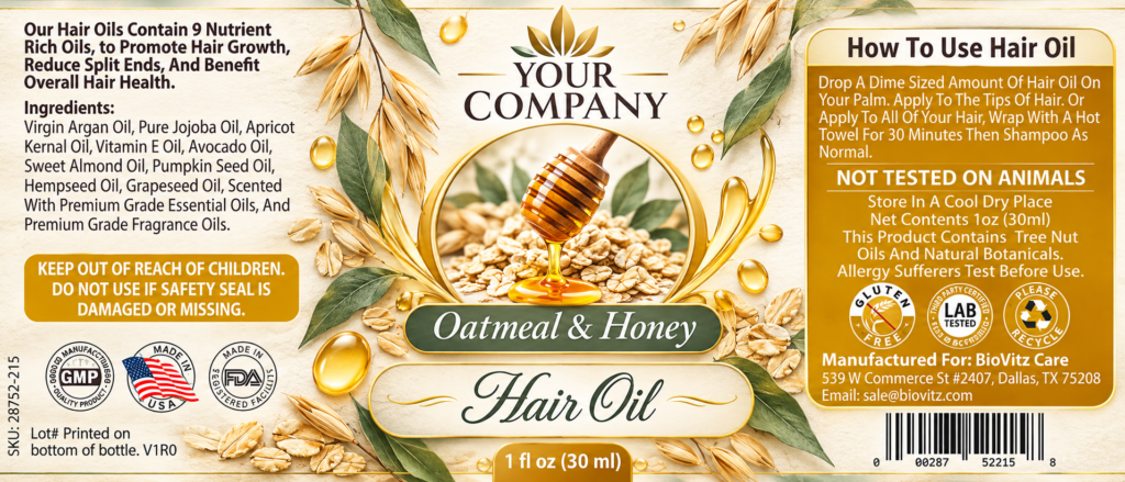 Oatmeal & Honey Hair Oil Label – Botanical & Natural Design