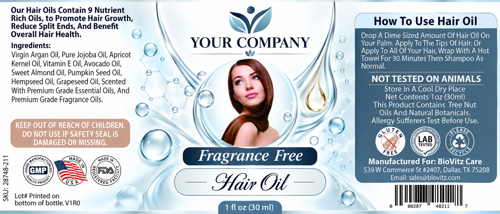 Unscented Hair Oil Label – Classic & Elegant Design
