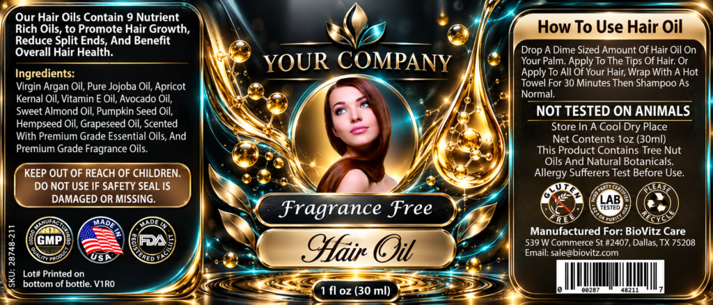 Unscented Hair Oil Label – Futuristic & Neon Design