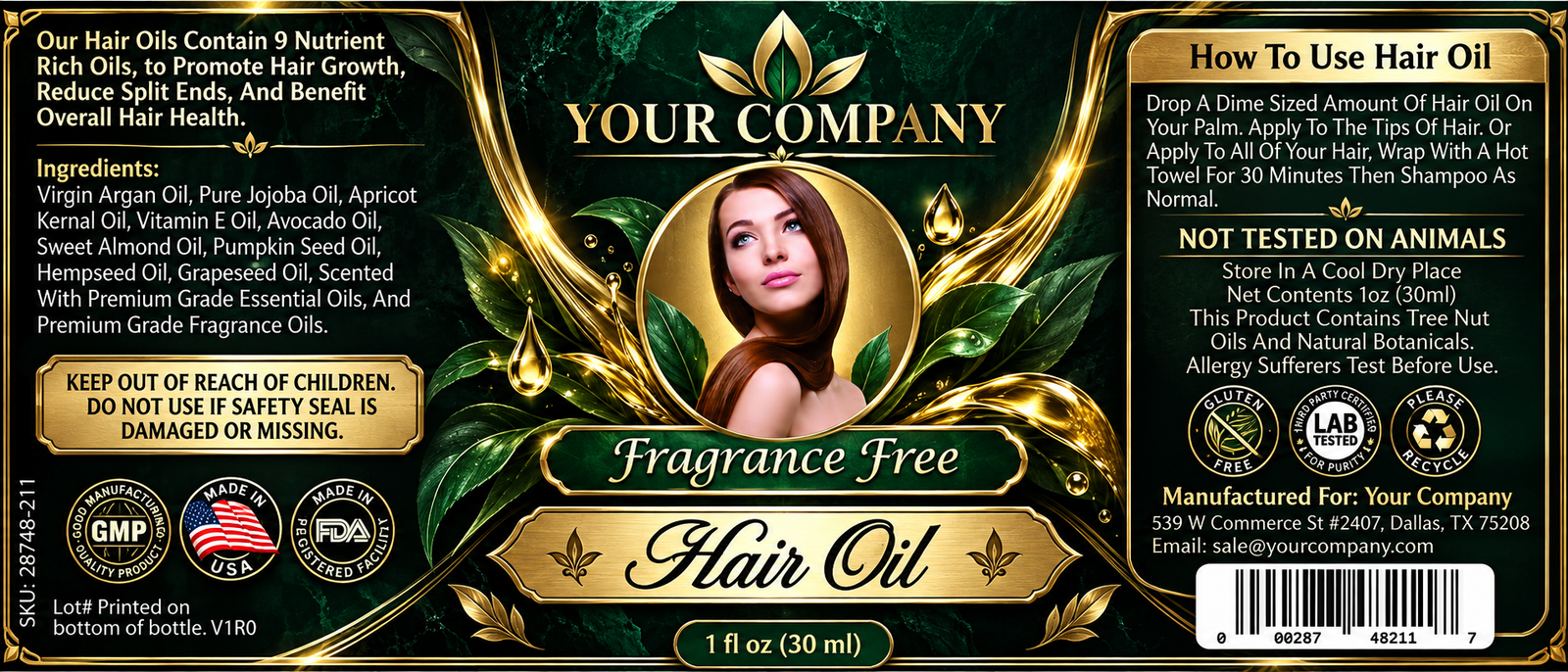 Unscented Hair Oil Label – Luxury & Premium Design
