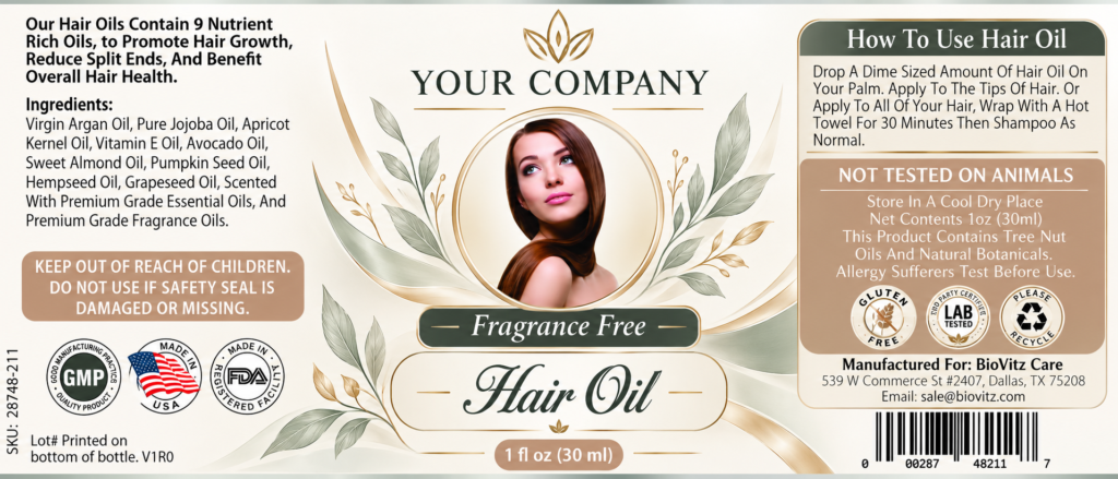 Unscented Hair Oil Label – Modern & Clean Design