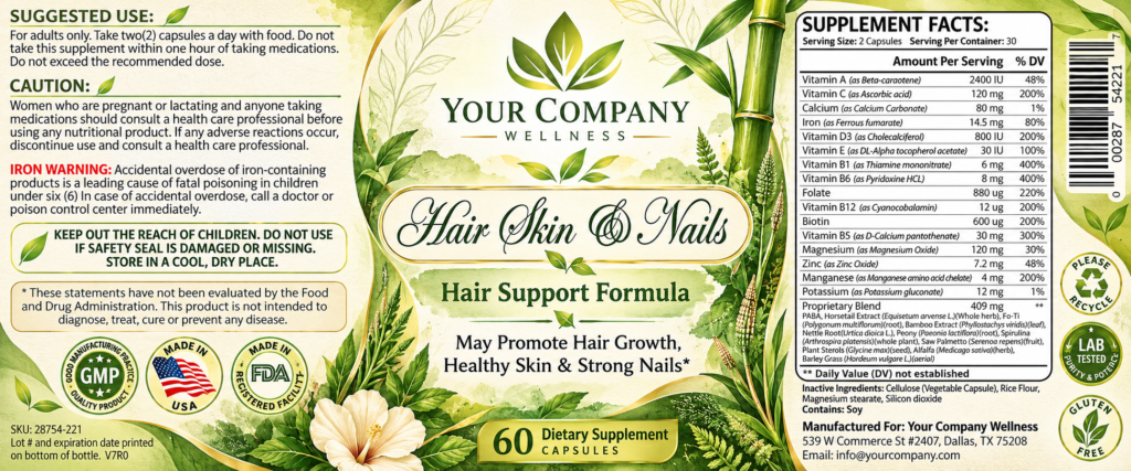 Hair Skin & Nails Skin Care Label – Botanical & Natural Design