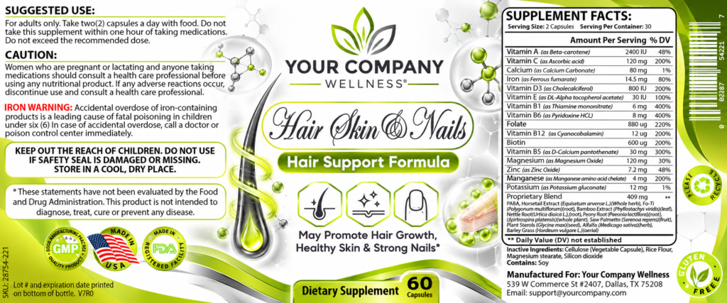 Hair Skin & Nails Skin Care Label – Classic & Elegant Design