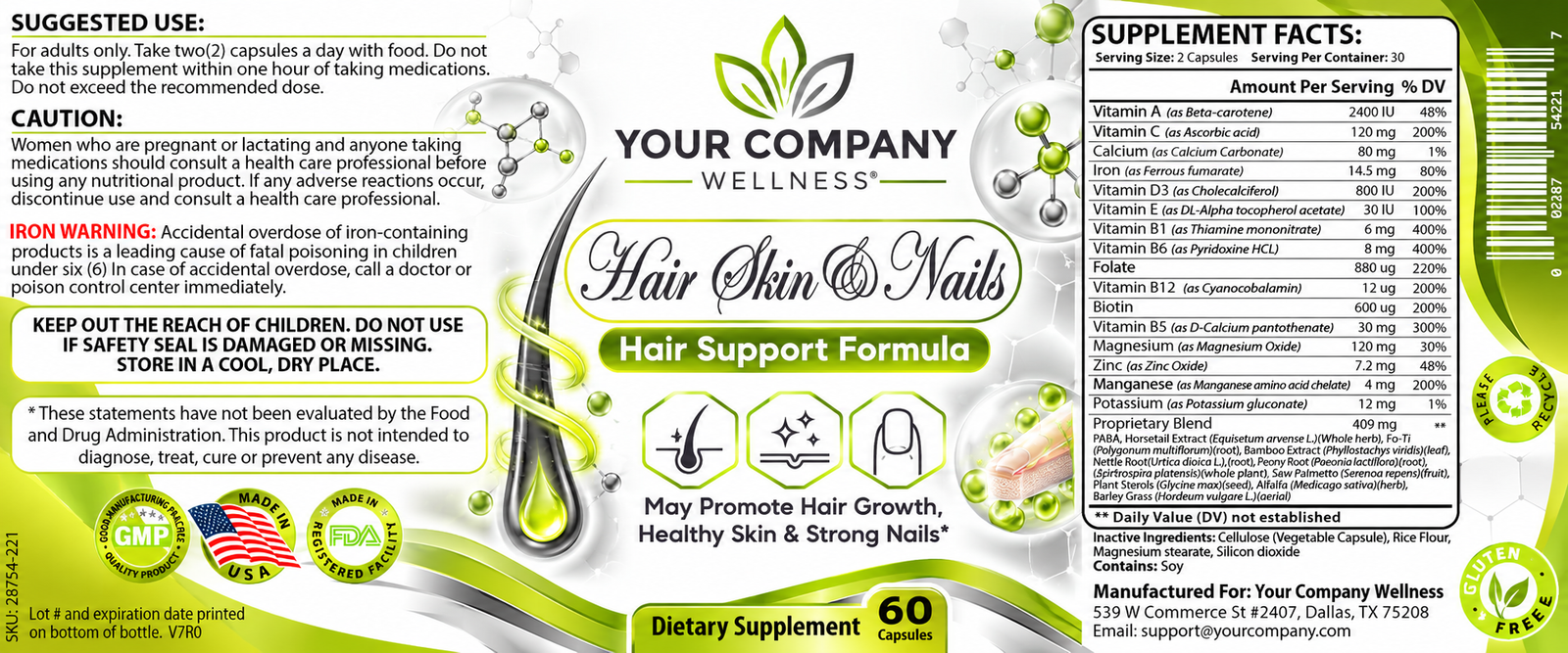 Hair Skin & Nails Skin Care Label – Classic & Elegant Design