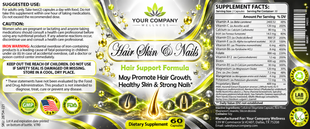 Hair Skin & Nails Skin Care Label – Futuristic & Neon Design