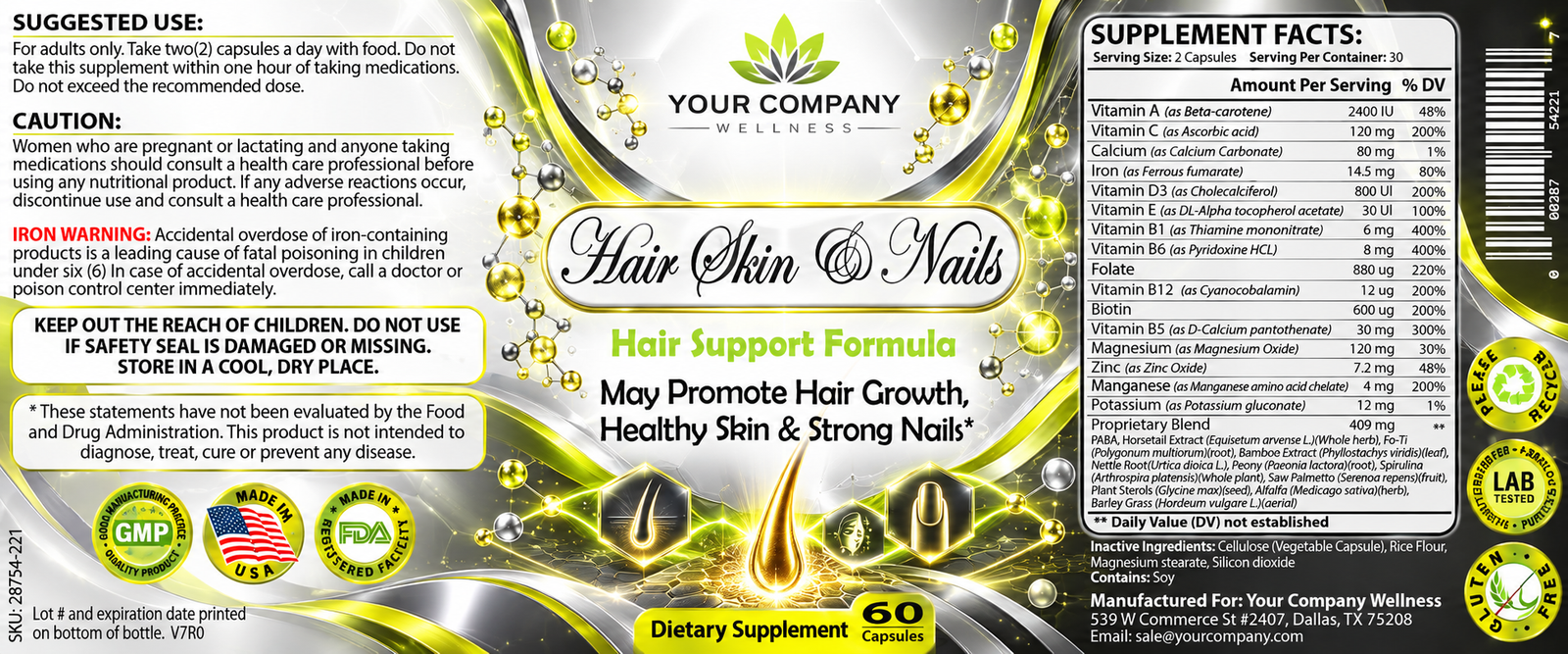 Hair Skin & Nails Skin Care Label – Futuristic & Neon Design