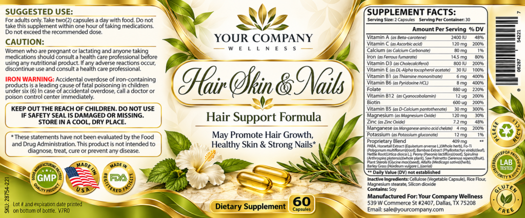 Hair Skin & Nails Skin Care Label – Luxury & Premium Design