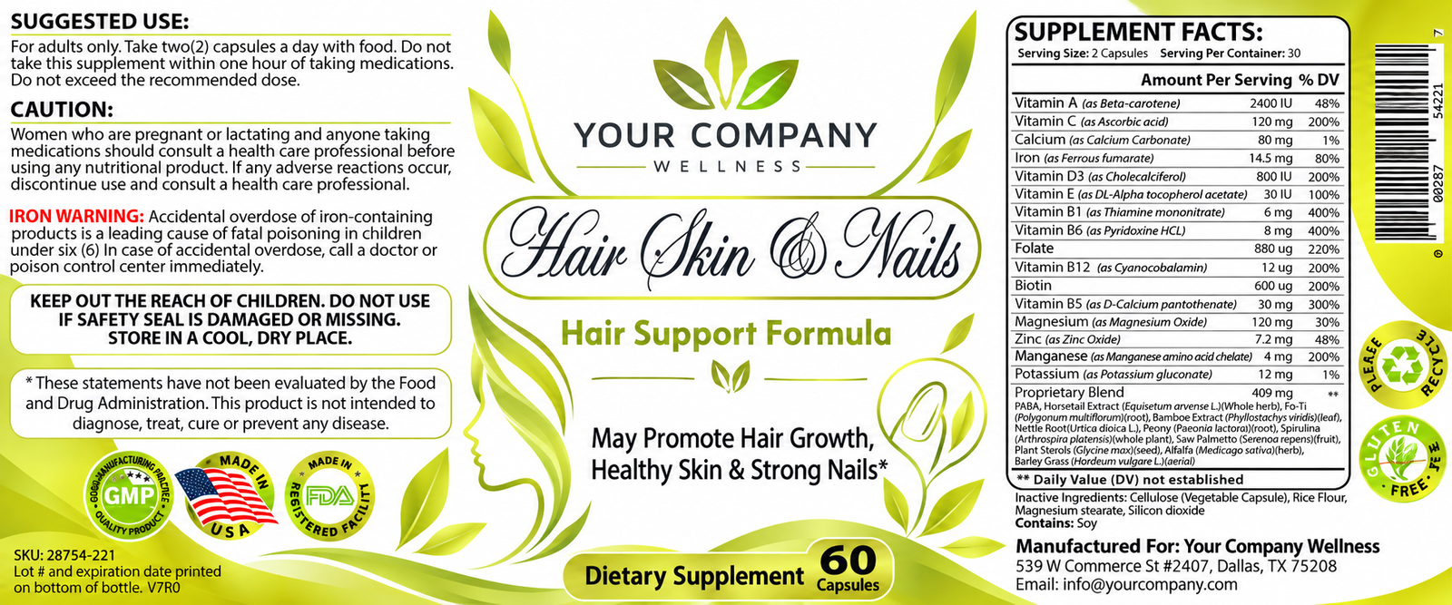Hair Skin & Nails Skin Care Label – Modern & Clean Design