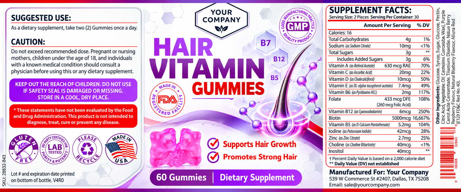 Hair Skin & Nails Gummies Supplement Label – Classic & Elegant Design