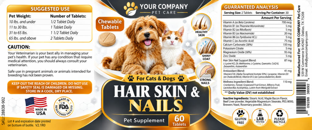 Hair Skin & Nails for Pets Supplement Label – Classic & Elegant Design