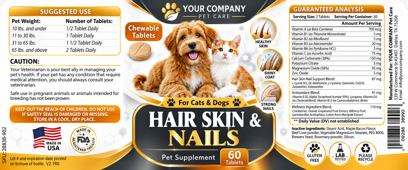 Hair Skin & Nails for Pets Supplement Label – Classic & Elegant Design