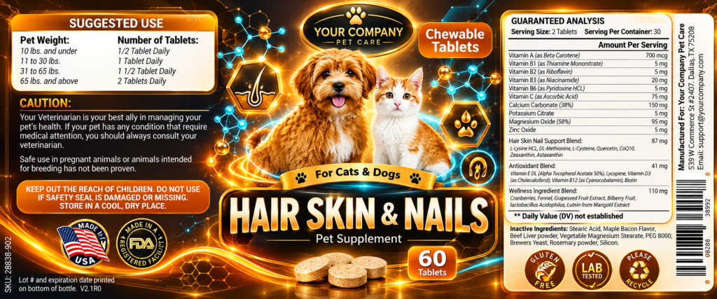 Hair Skin & Nails for Pets Supplement Label – Futuristic & Neon Design