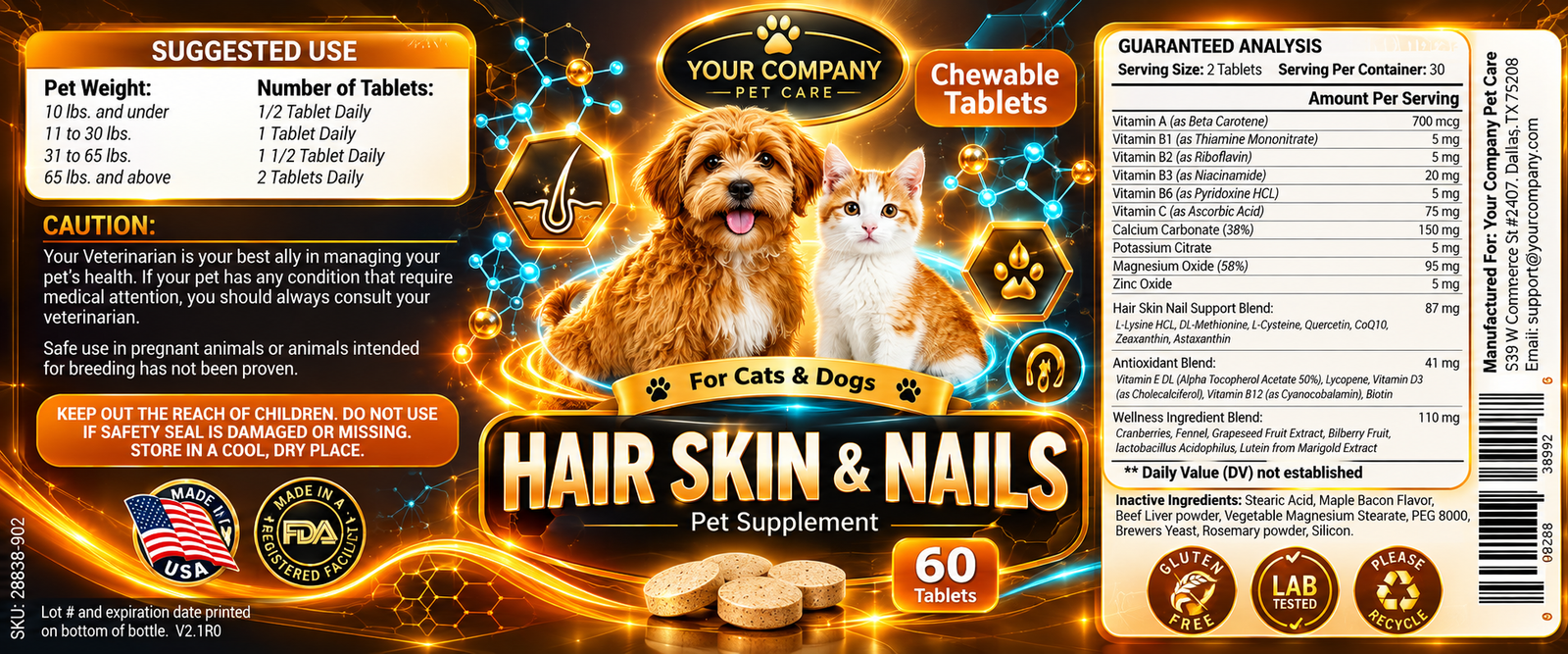 Hair Skin & Nails for Pets Supplement Label – Futuristic & Neon Design