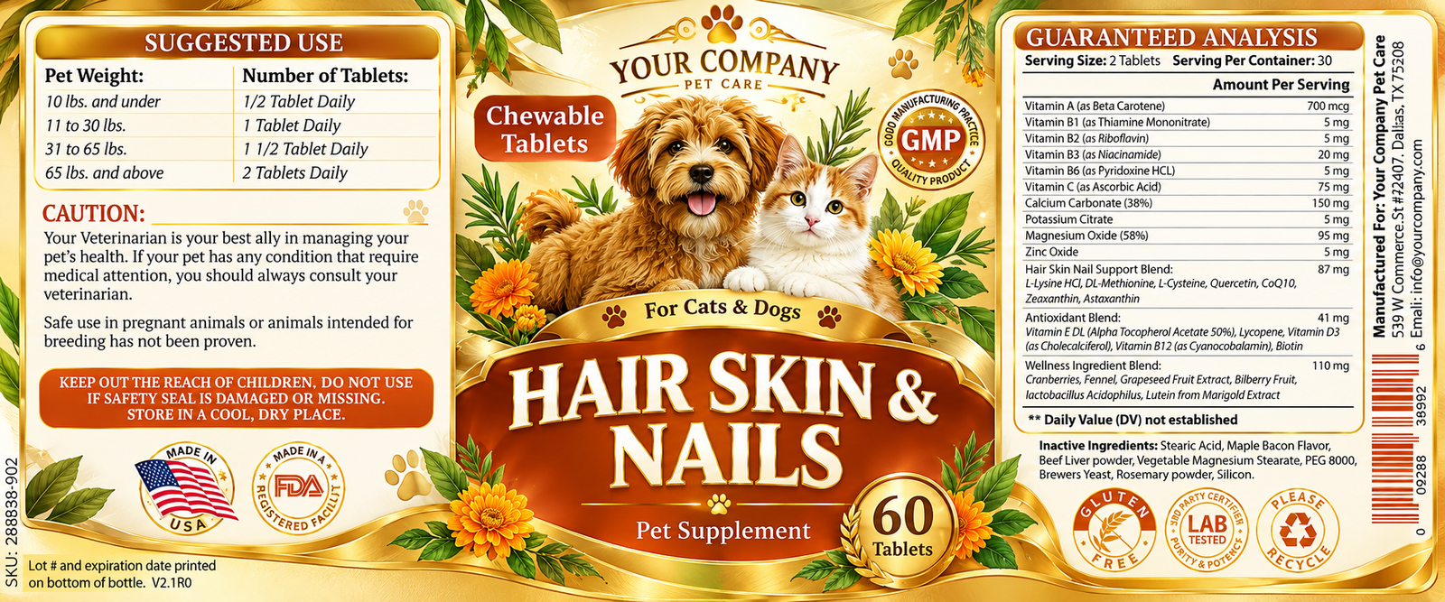Hair Skin & Nails for Pets Supplement Label – Luxury & Premium Design