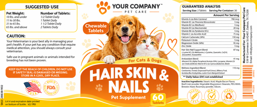 Hair Skin & Nails for Pets Supplement Label – Modern & Clean Design