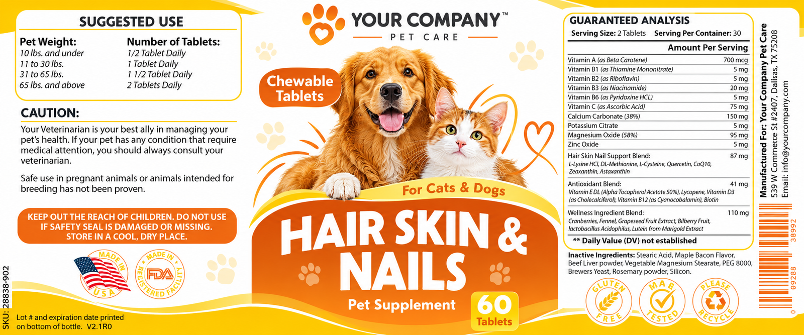 Hair Skin & Nails for Pets Supplement Label – Modern & Clean Design