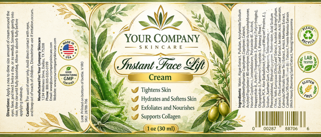 Instant Face Lift Cream Skin Care Label – Botanical & Natural Design