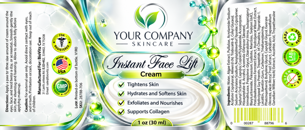 Instant Face Lift Cream Skin Care Label – Futuristic & Neon Design