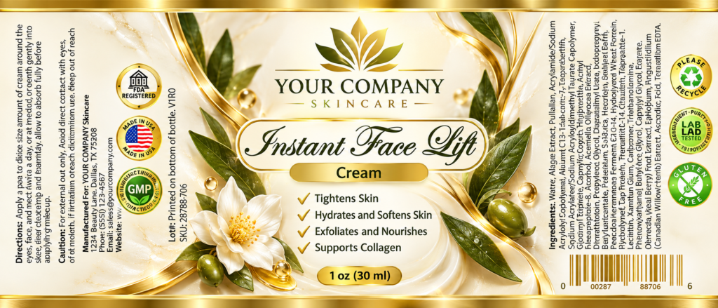 Instant Face Lift Cream Skin Care Label – Luxury & Premium Design