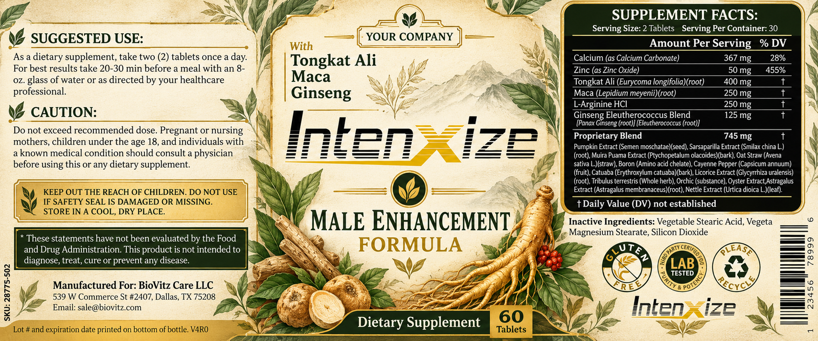 IntenXize Supplement Label – Botanical & Natural Design