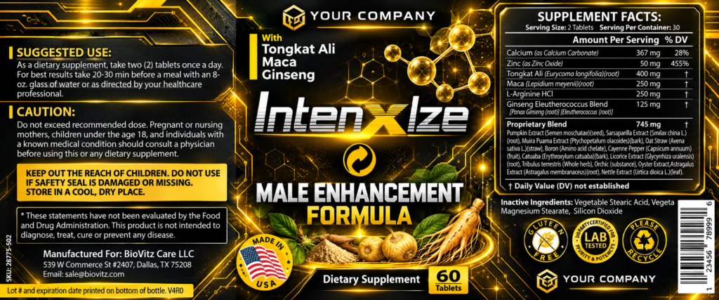 IntenXize Supplement Label – Futuristic & Neon Design
