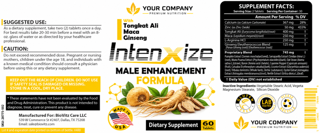 IntenXize Supplement Label – Modern & Clean Design