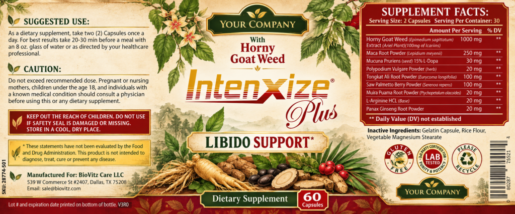 IntenXize Plus Supplement Label – Botanical & Natural Design
