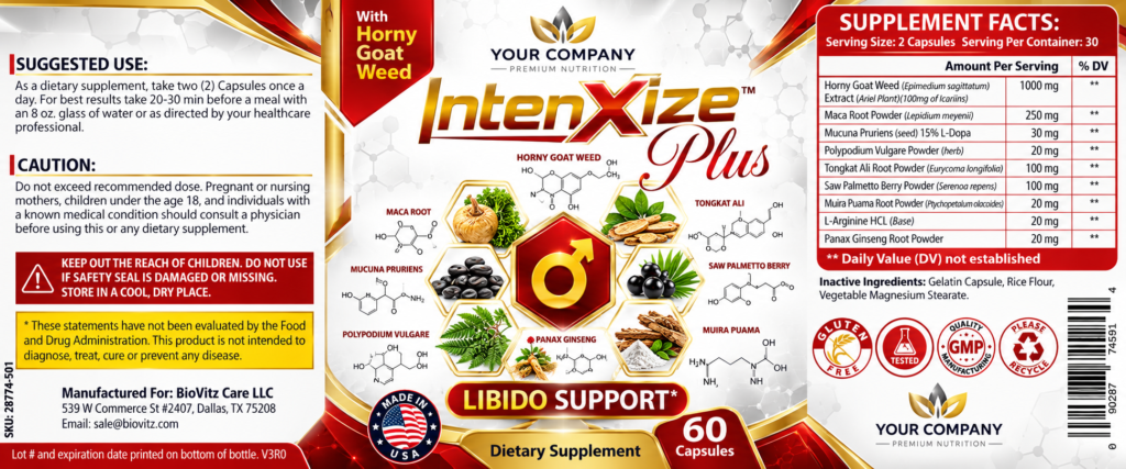 IntenXize Plus Supplement Label – Classic & Elegant Design