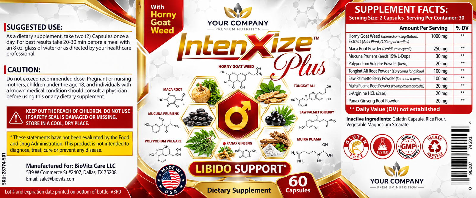 IntenXize Plus Supplement Label – Classic & Elegant Design