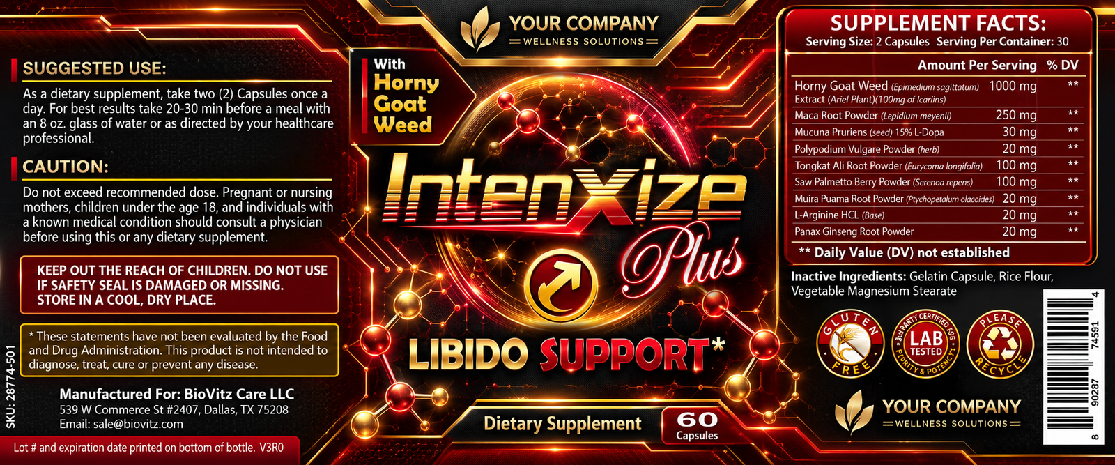 IntenXize Plus Supplement Label – Futuristic & Neon Design